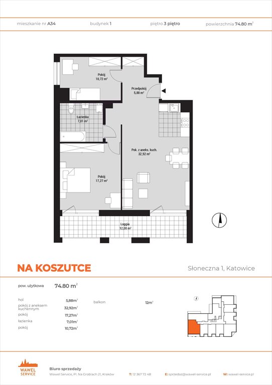 mieszkanie na sprzedaż 75m2 mieszkanie Katowice, Wełnowiec, Słoneczna 1