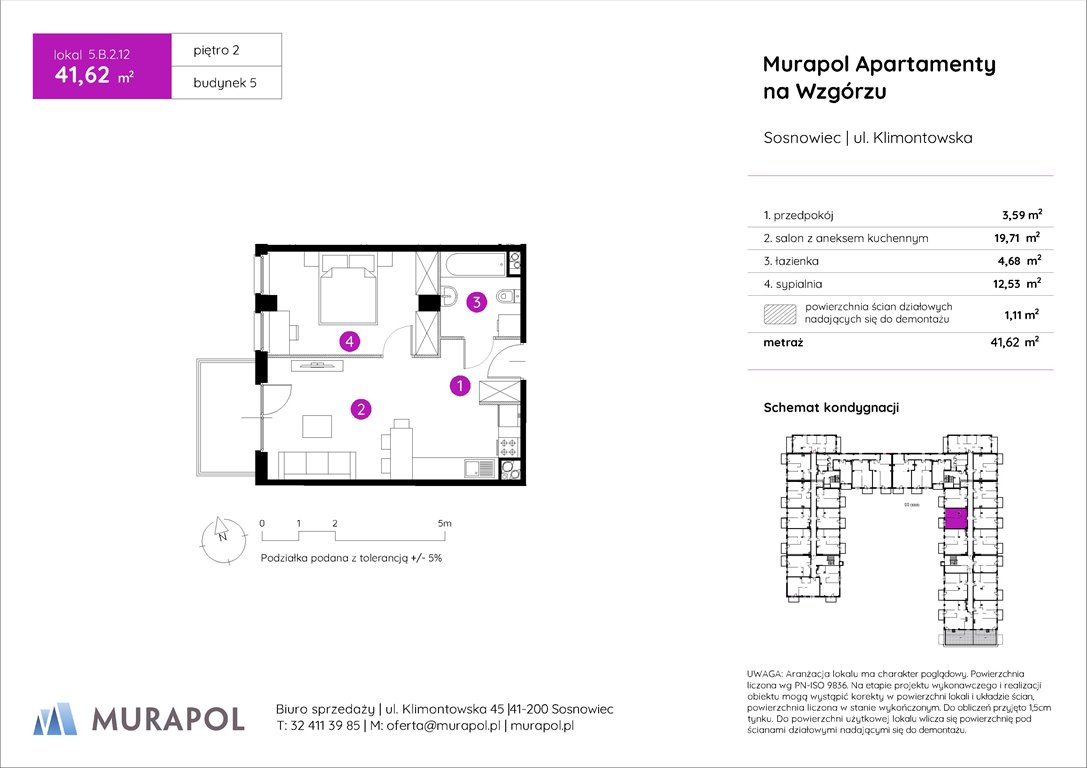 Nowe mieszkanie dwupokojowe Murapol Apartamenty na Wzgórzu Sosnowiec, ul. Klimontowska  42m2 Foto 1