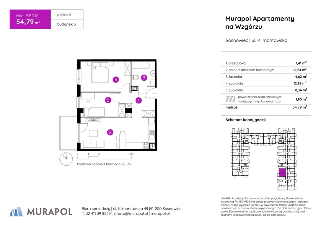 Nowe mieszkanie trzypokojowe Murapol Apartamenty na Wzgórzu Sosnowiec, ul. Klimontowska  55m2 Foto 1