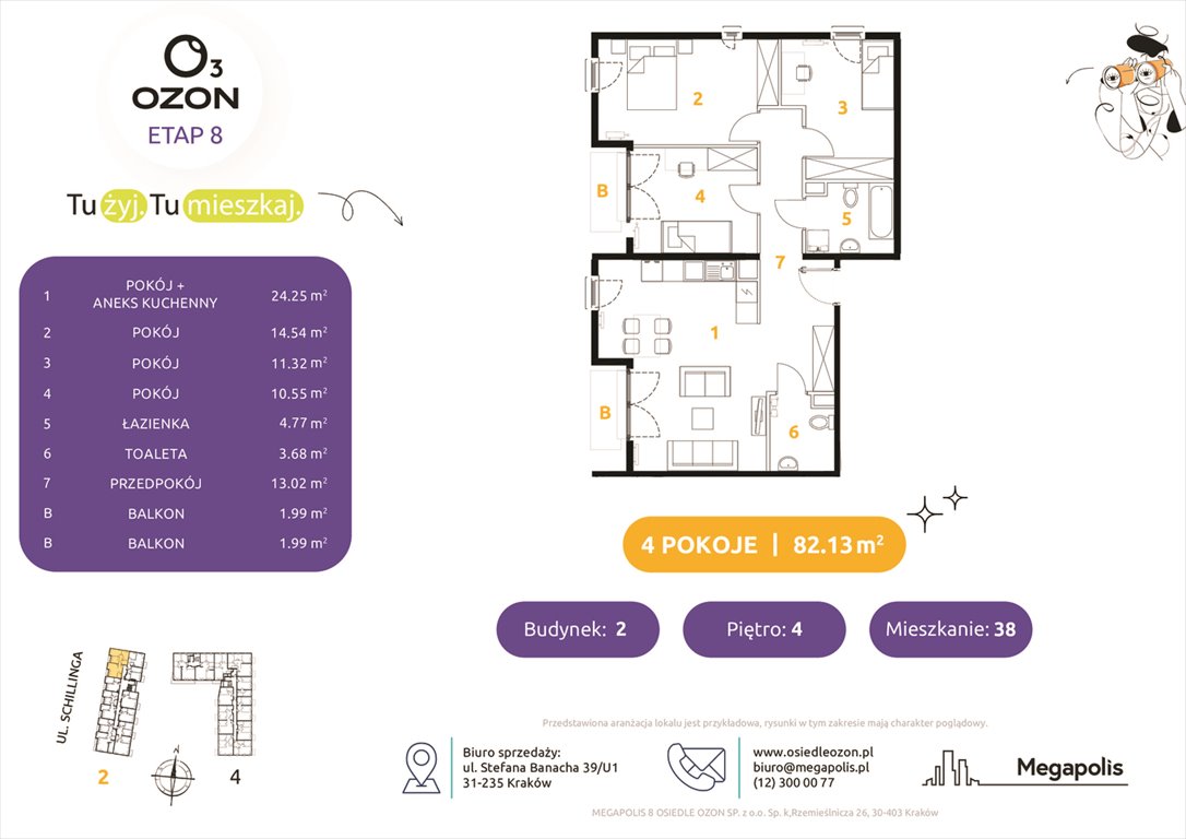 Nowe mieszkanie czteropokojowe  Osiedle Ozon etap 8 Kraków, Prądnik Biały, Schillinga 2-4  82m2 Foto 1