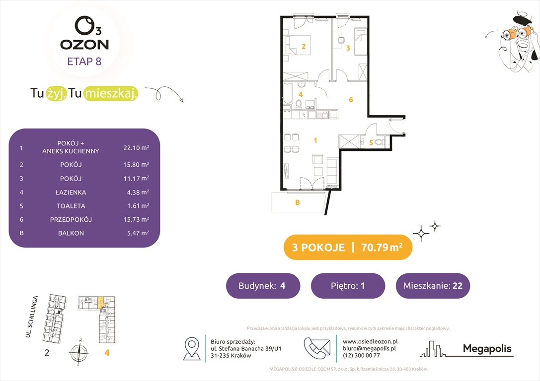 Nowe mieszkanie trzypokojowe Osiedle Ozon etap 8 Kraków, Schillinga 2-4  71m2 Foto 1