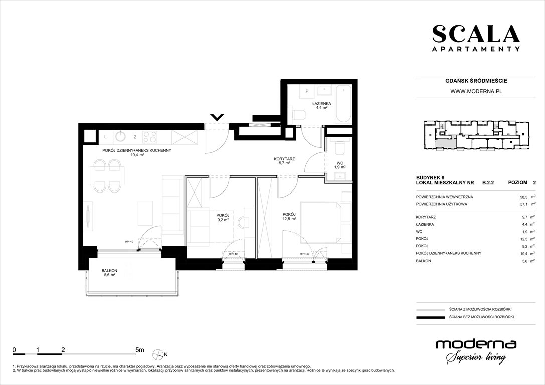 Nowe mieszkanie trzypokojowe Scala Gdańsk, ul. Łąkowa 60  58m2 Foto 1