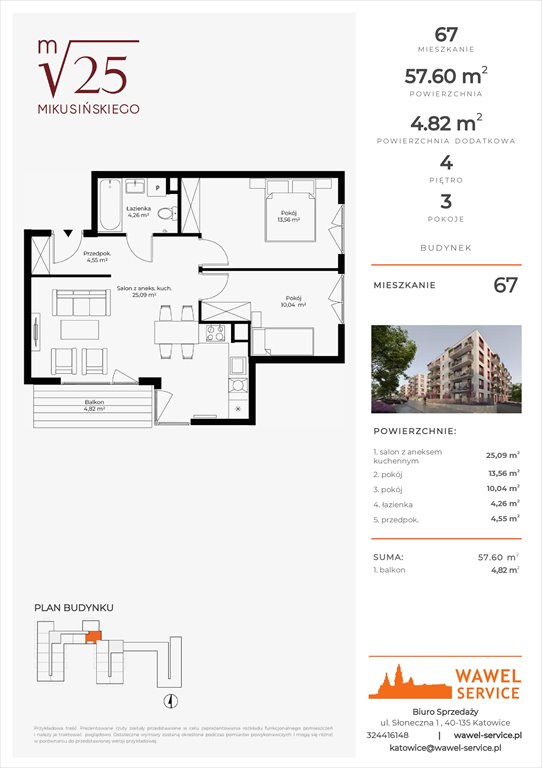 mieszkanie na sprzedaż 58m2 mieszkanie Katowice, Mikusińskiego 25