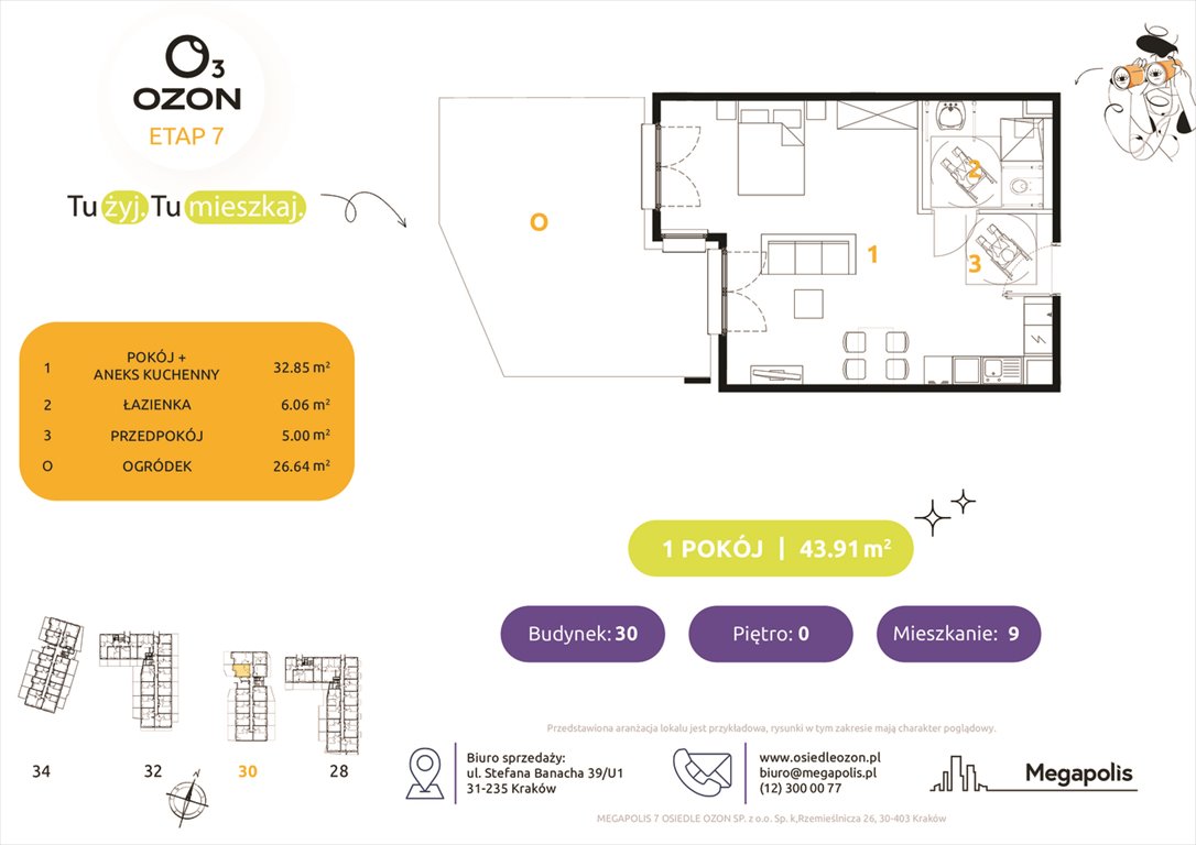 Nowa kawalerka Osiedle Ozon etap 7 Kraków, Prądnik Biały, Banacha 28-34  44m2 Foto 1