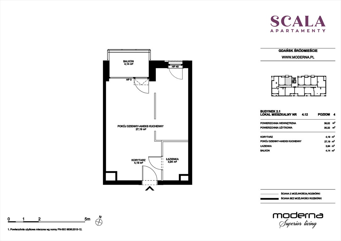 Nowa kawalerka Scala Gdańsk, ul. Łąkowa 60  36m2 Foto 1