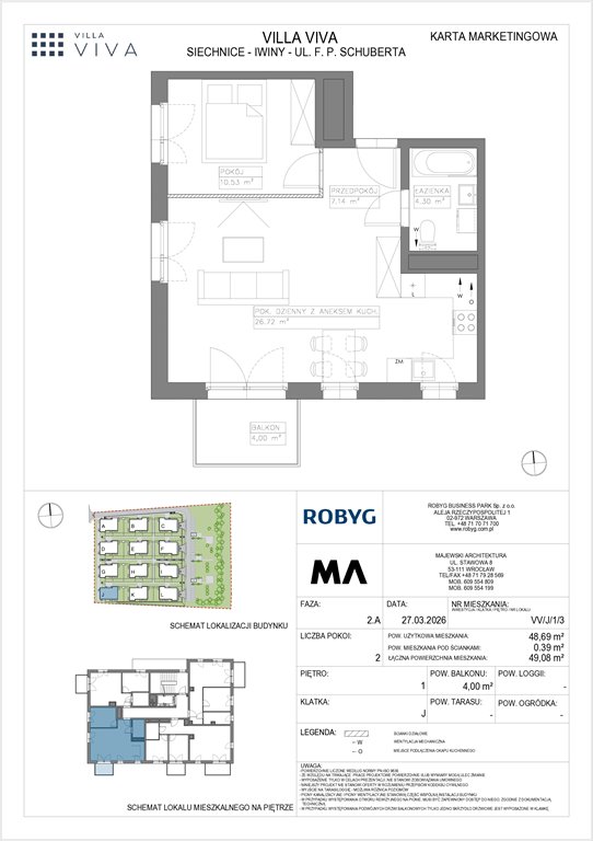 Nowe mieszkanie dwupokojowe VILLA VIVA Wrocław, Iwiny, ul. Franza Petera Schuberta  49m2 Foto 1