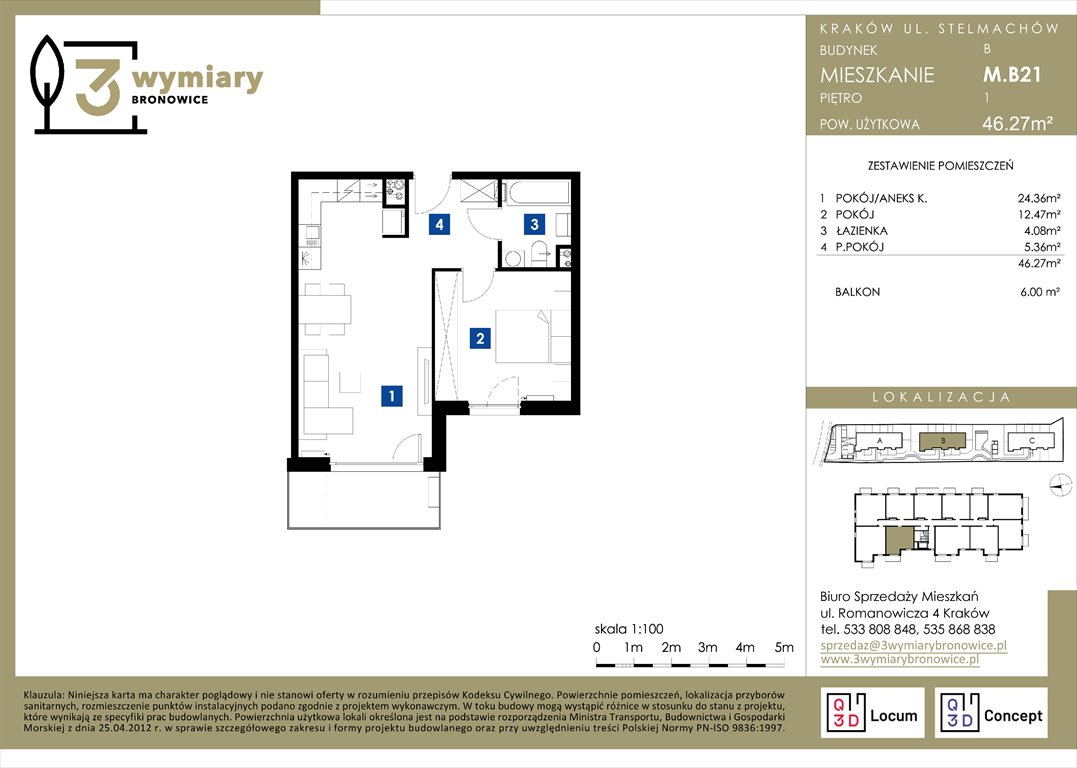 Nowe mieszkanie dwupokojowe 3 Wymiary Bronowice Kraków, Bronowice Wielkie, Stelmachów  46m2 Foto 1
