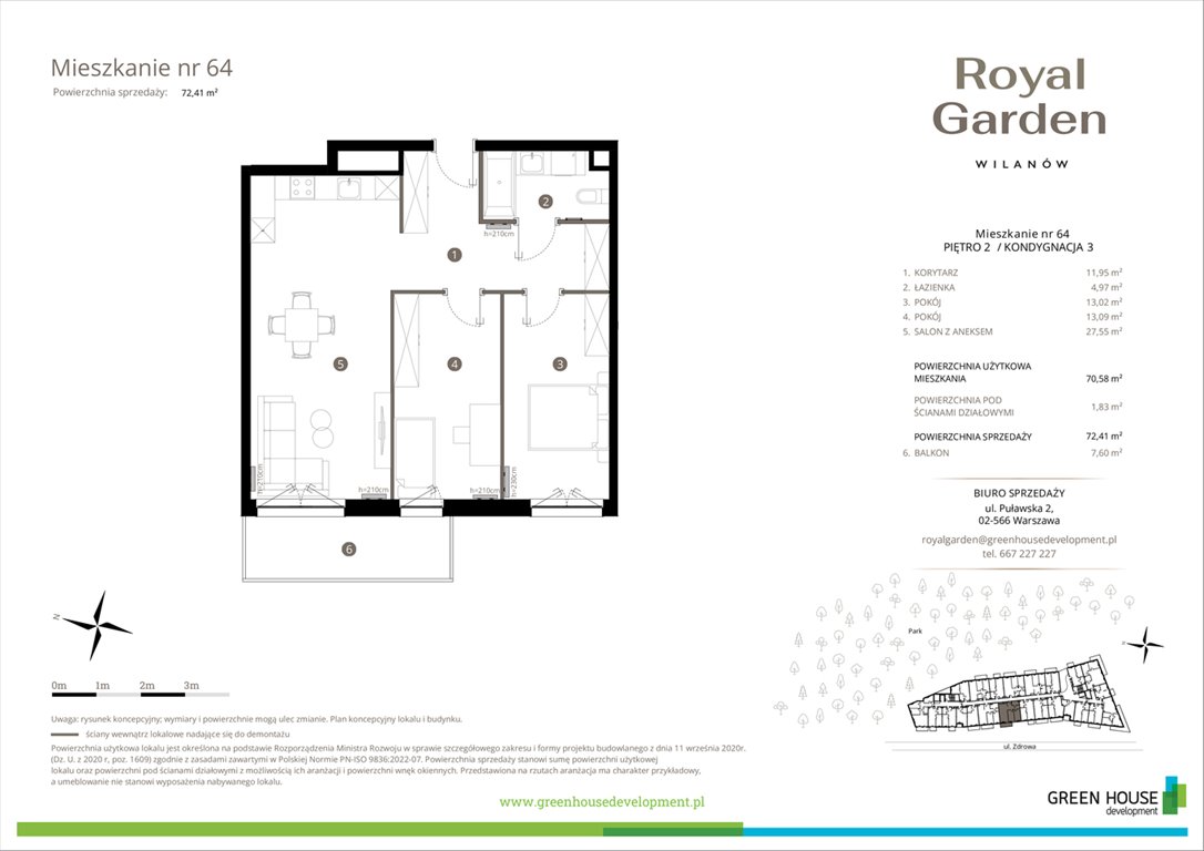 Nowe mieszkanie trzypokojowe Royal Garden Wilanów Warszawa, Wilanów, Zdrowa 2  71m2 Foto 1