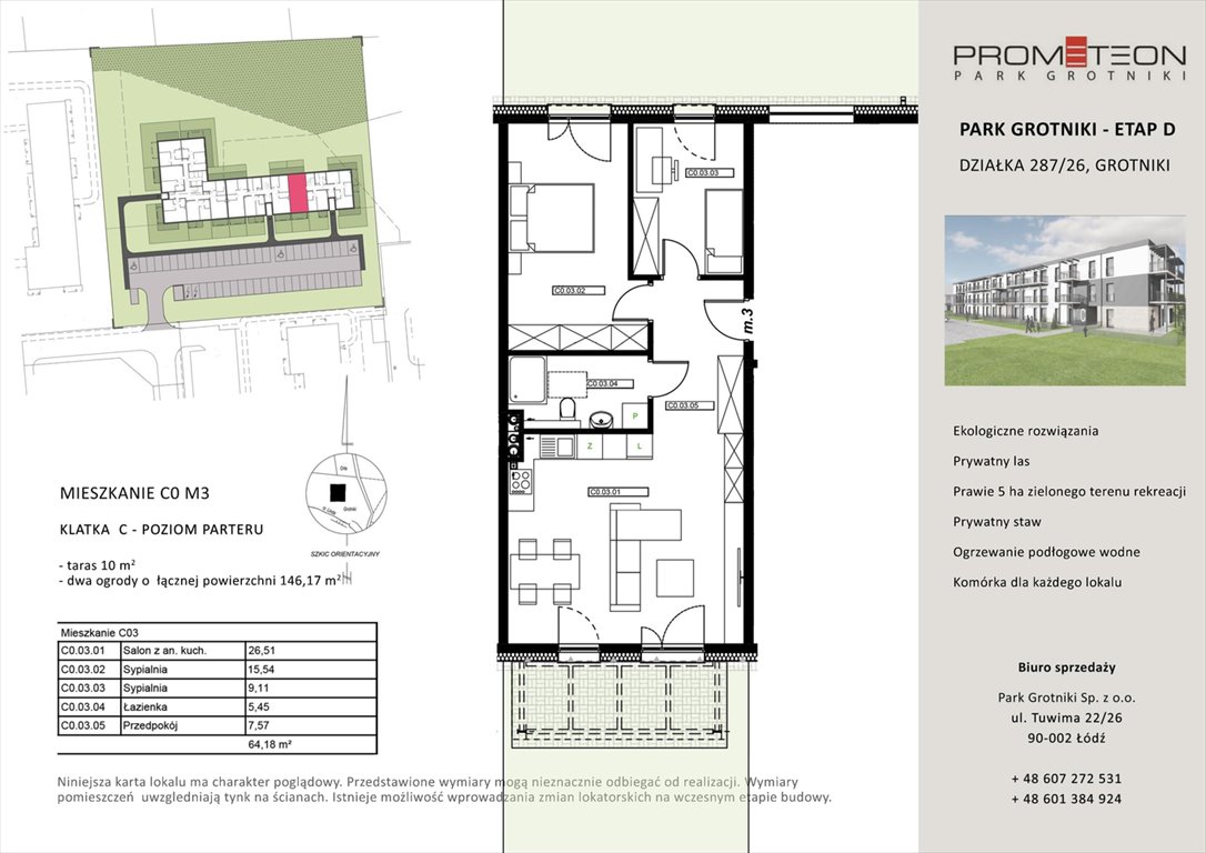 Nowe mieszkanie trzypokojowe PARK GROTNIKI Grotniki, Prometeusza  64m2 Foto 1