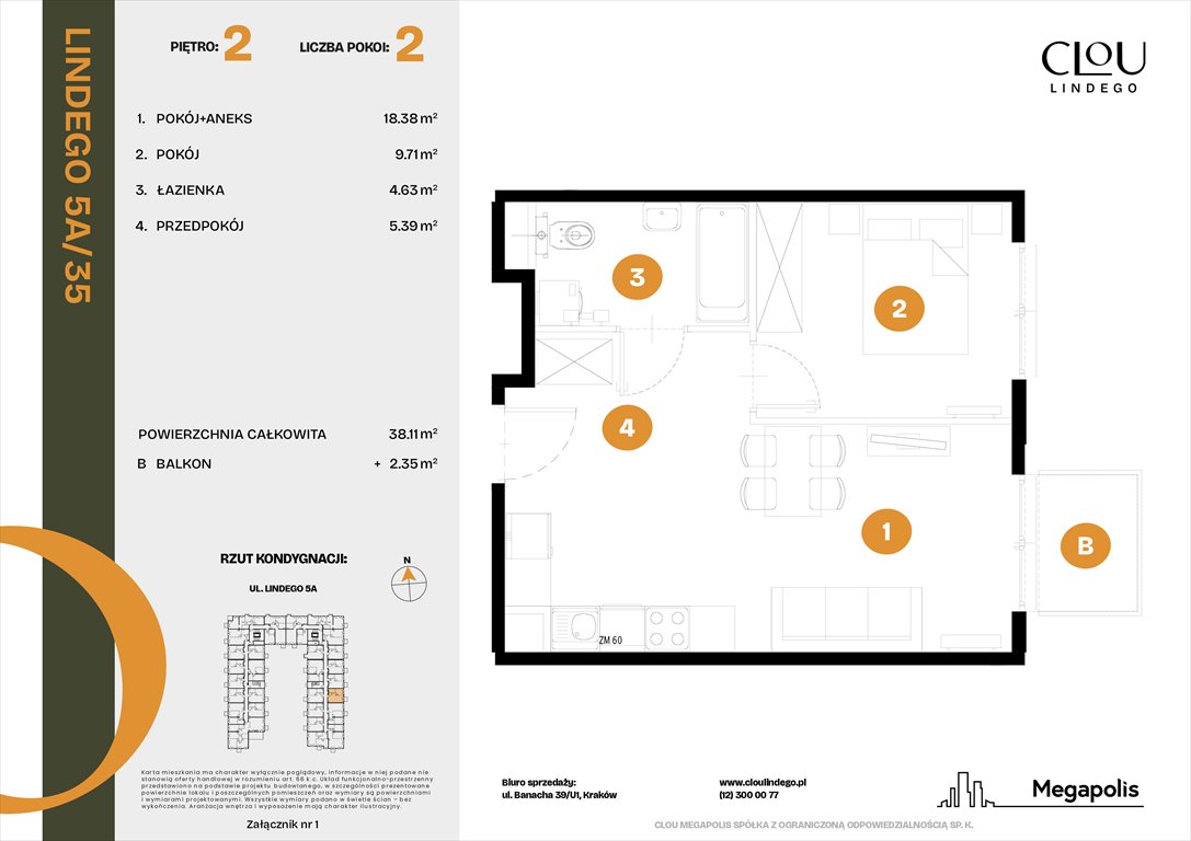 Nowe mieszkanie dwupokojowe Clou Lindego Kraków, Lindego 5a  38m2 Foto 1