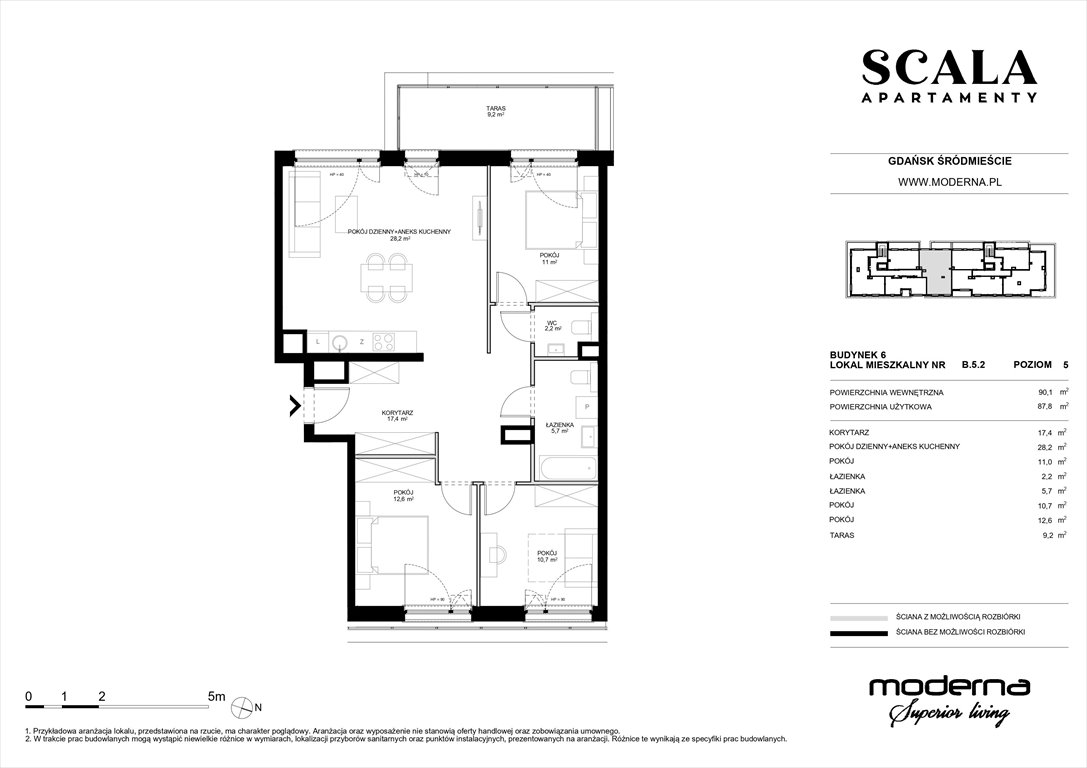 Nowe mieszkanie czteropokojowe  Scala Gdańsk, ul. Łąkowa 60  90m2 Foto 1