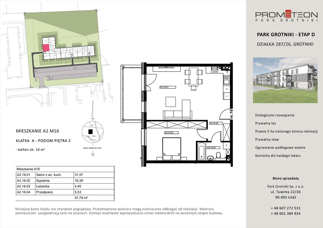 Nowe mieszkanie dwupokojowe PARK GROTNIKI Grotniki, Prometeusza  58m2 Foto 1