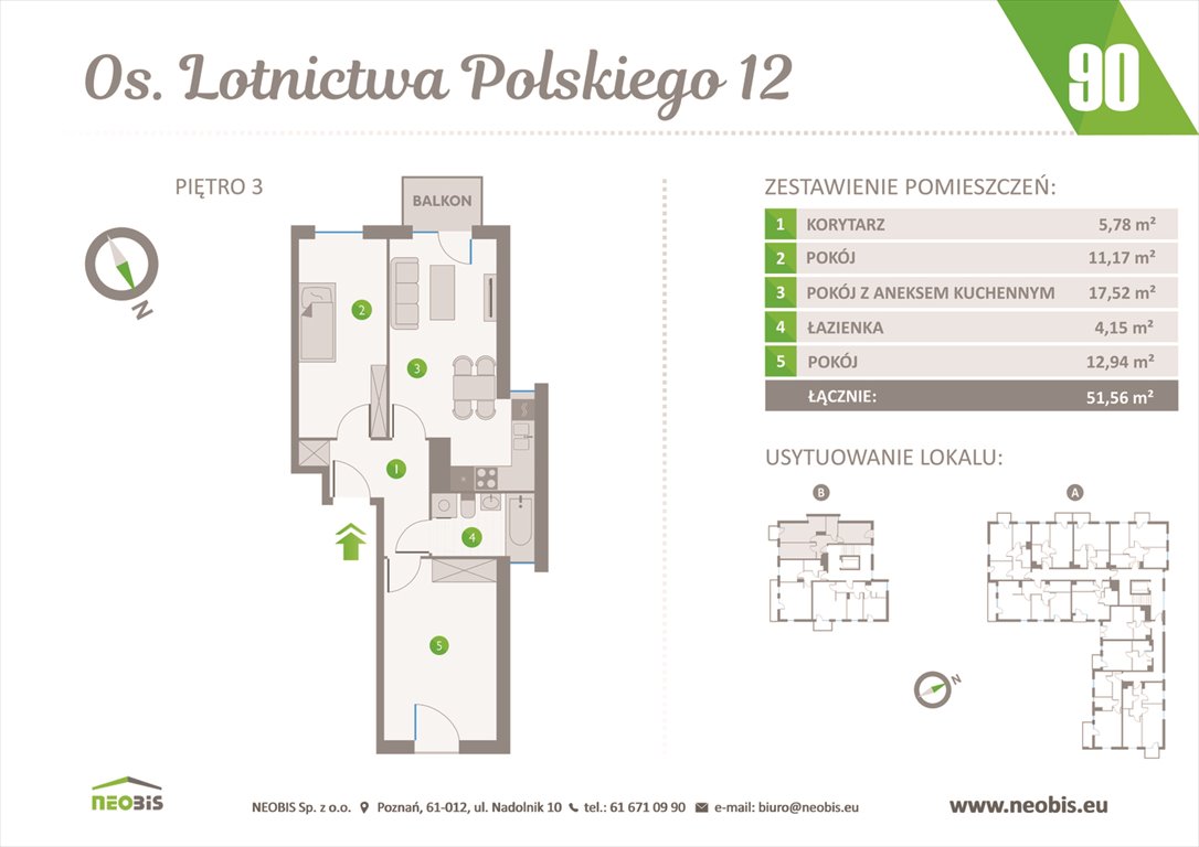 Nowe mieszkanie trzypokojowe OSIEDLE LOTNICTWA POLSKIEGO 12 W POZNANIU Poznań, Jeżyce, OS. LOTNICTWA POLSKIEGO 12  52m2 Foto 1