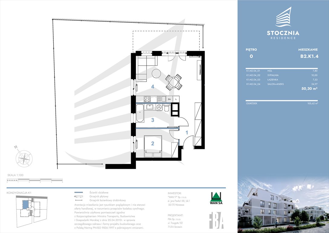 Nowe mieszkanie dwupokojowe Stocznia Residence Radziwie, ul. Popłacińska 42  50m2 Foto 1