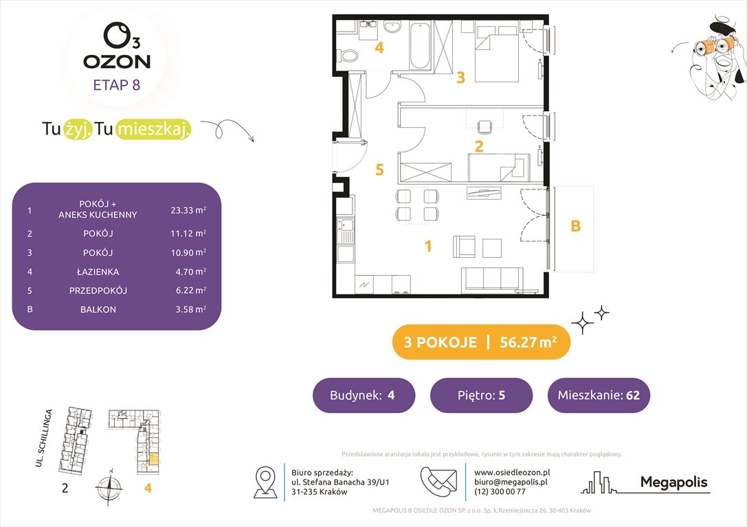 Nowe mieszkanie trzypokojowe Osiedle Ozon etap 8 Kraków, Prądnik Biały, Schillinga 2-4  56m2 Foto 1