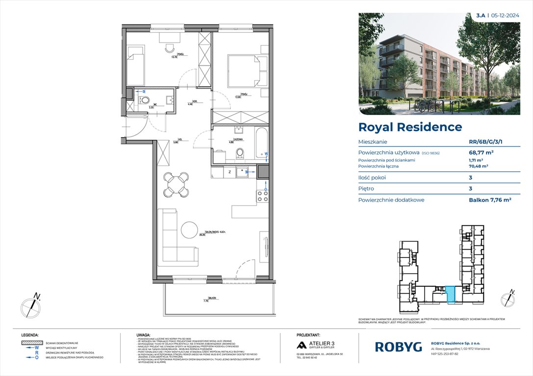 Nowe mieszkanie trzypokojowe Royal Residence Warszawa, Wilanów, Sarmacka  69m2 Foto 1