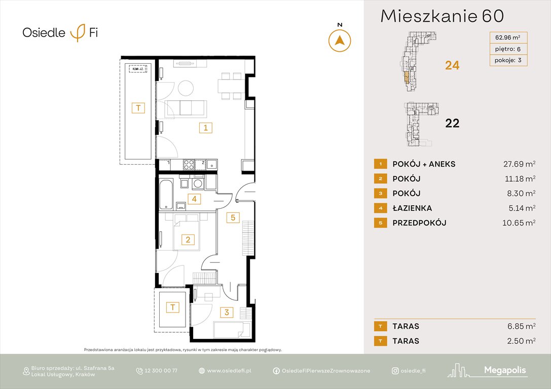 Nowe mieszkanie trzypokojowe Osiedle FI 3 Kraków, Podgórze, Rzemieślnicza 22-24  63m2 Foto 1