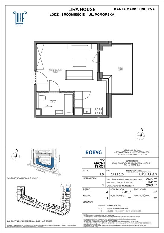 Nowa kawalerka Lira House Łódź, Pomorska 108  26m2 Foto 1