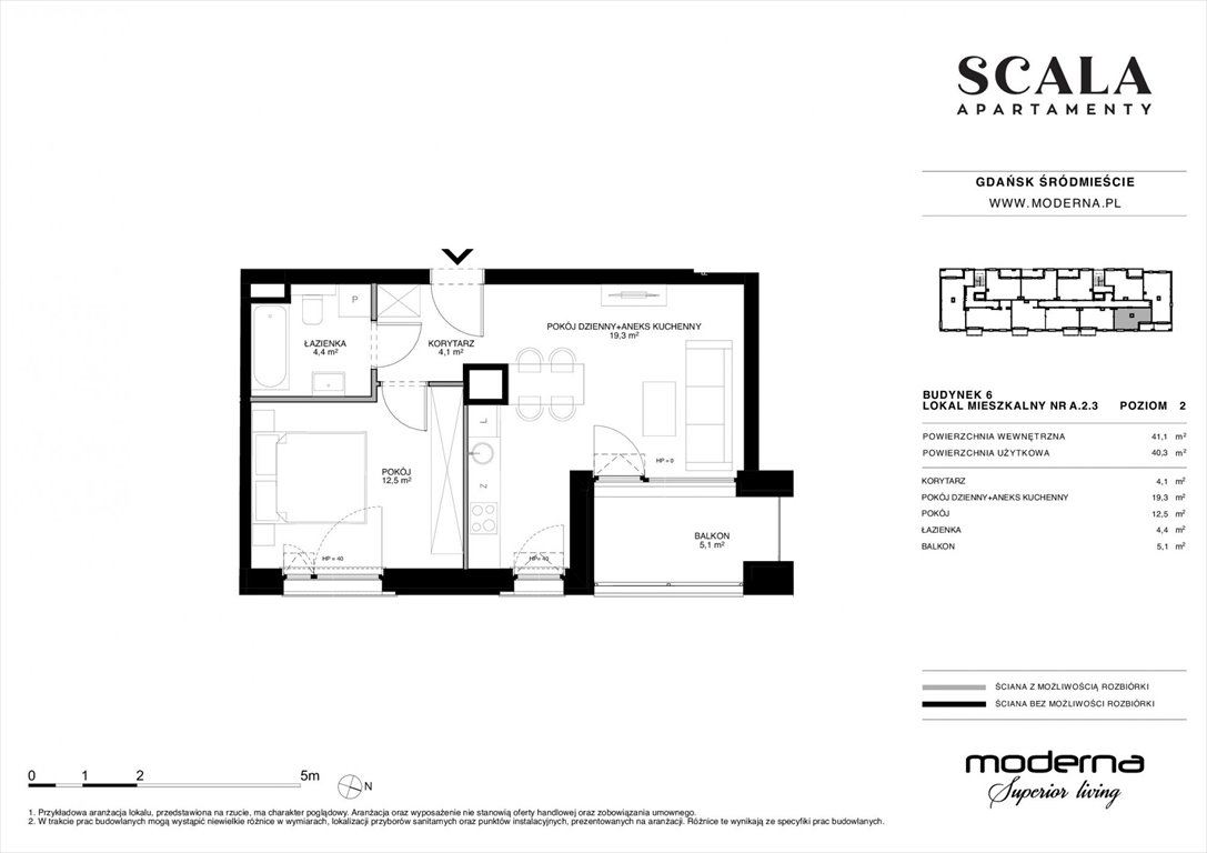 Nowe mieszkanie dwupokojowe Scala Gdańsk, ul. Łąkowa 60  41m2 Foto 1