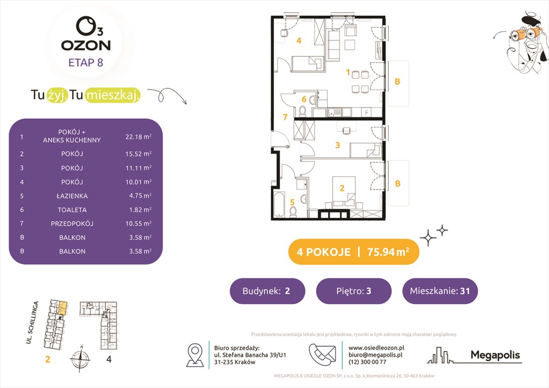 Nowe mieszkanie czteropokojowe  Osiedle Ozon etap 8 Kraków, Schillinga 2-4  76m2 Foto 1