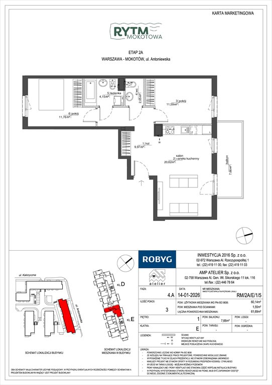 Nowe mieszkanie trzypokojowe Rytm Mokotowa Warszawa, Mokotów, Antoniewska 3B  60m2 Foto 1