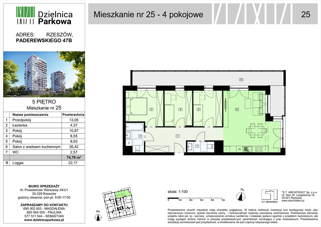 Nowe mieszkanie czteropokojowe  Dzielnica Parkowa Rzeszów, Paderewskeigo 51  75m2 Foto 1