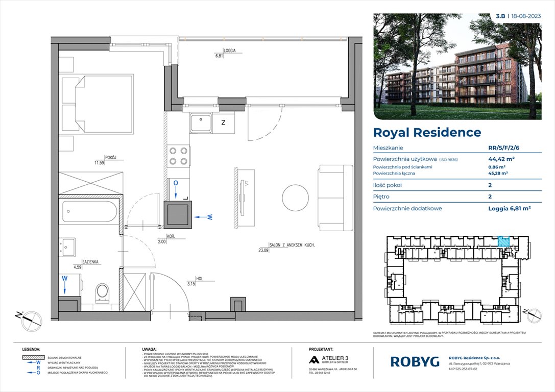 Nowe mieszkanie dwupokojowe Royal Residence Warszawa, Wilanów, Sarmacka  44m2 Foto 1