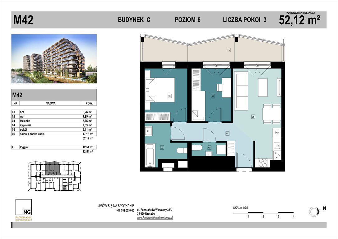 Nowe mieszkanie trzypokojowe PANORAMA KWIATKOWSKIEGO Rzeszów, Kwiatkowskiego  46m2 Foto 1