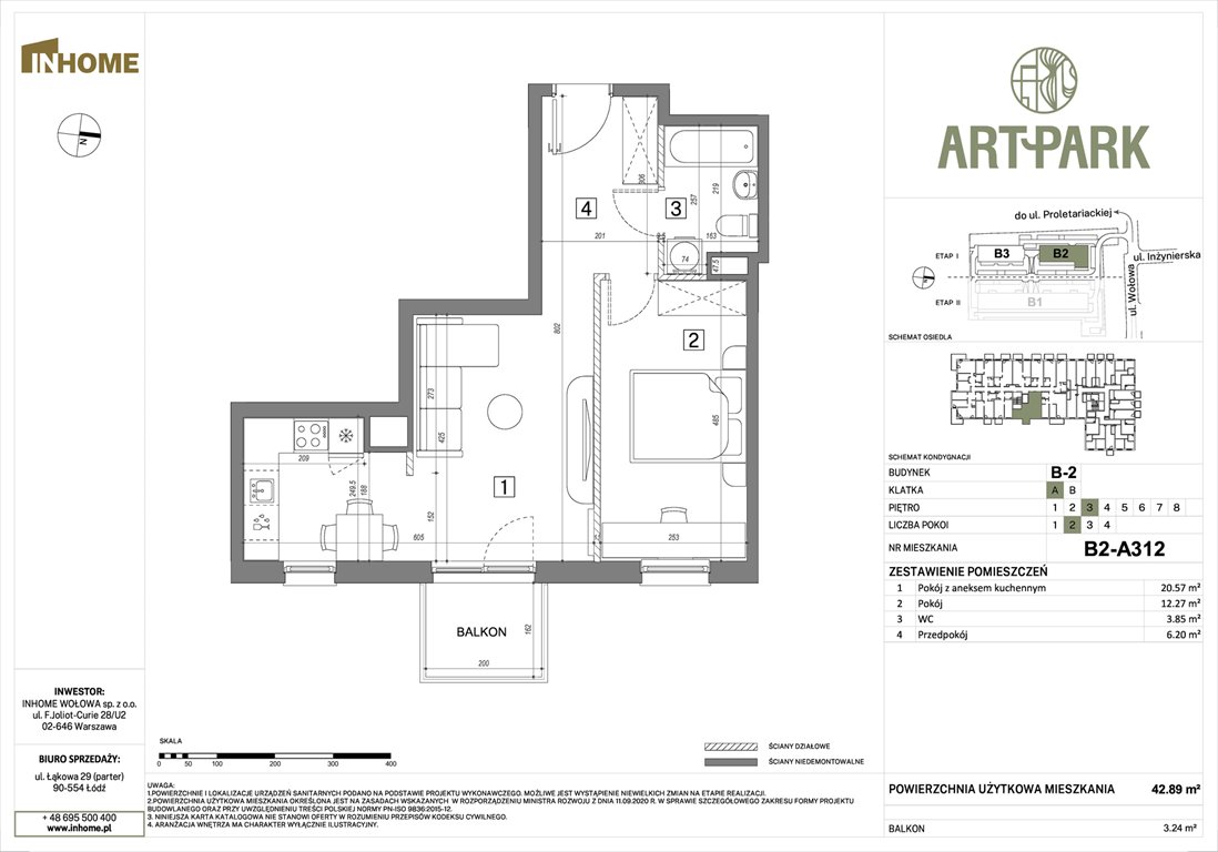 Nowe mieszkanie dwupokojowe ArtPark Łódź, Polesie, Wołowa 4A  43m2 Foto 1