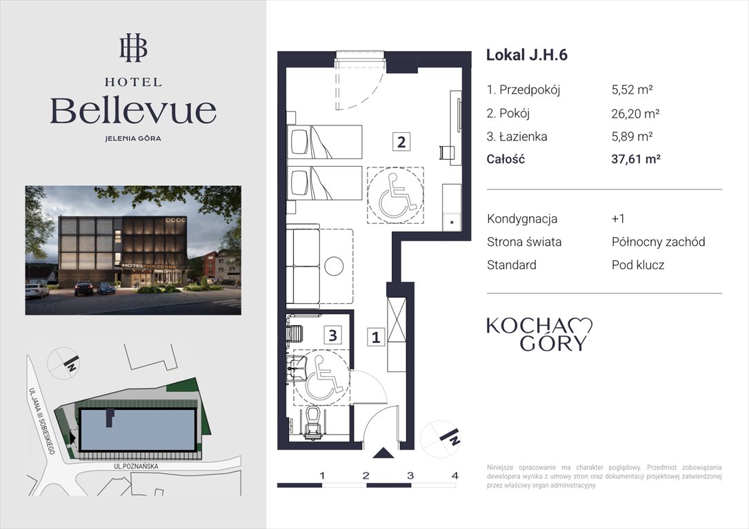 Condo Apartament jednopokojowy Hotel Bellevue Jelenia Góra, Centrum, ul. Jana III Sobieskiego 56  38m2 Foto 1