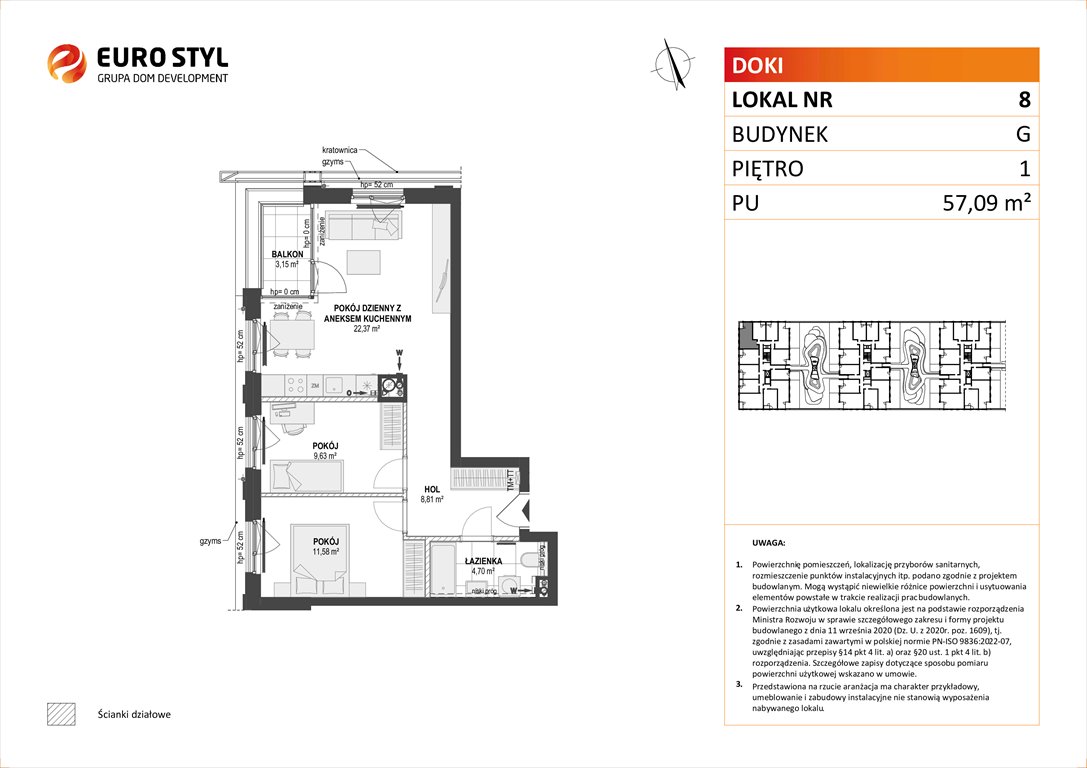 Nowe mieszkanie trzypokojowe DOKI LIVING Gdańsk, Śródmieście, ks. Jerzego Popiełuszki/Rybaki Górne  57m2 Foto 1