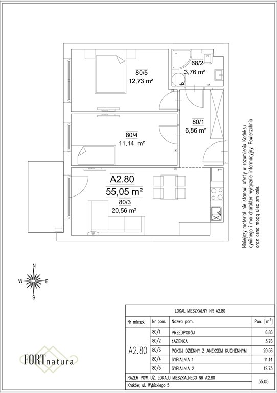 Nowe mieszkanie trzypokojowe FORT NATURA Kraków, Krowodrza, Wybickiego 5  55m2 Foto 1
