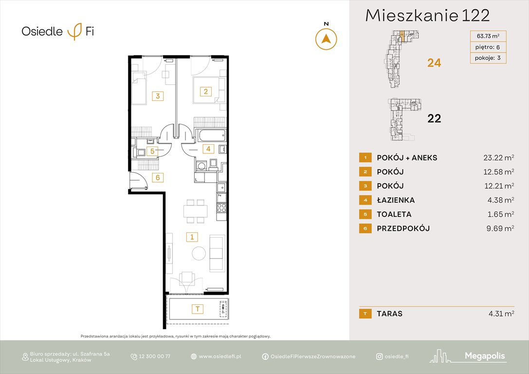 Nowe mieszkanie trzypokojowe Osiedle FI Kraków, Rzemieślnicza 22-24  64m2 Foto 1