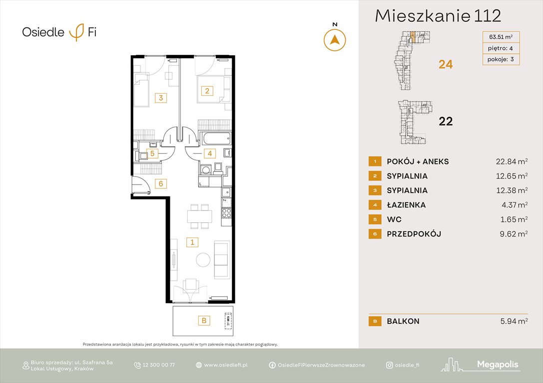 Nowe mieszkanie trzypokojowe Osiedle FI 3 Kraków, Podgórze, Rzemieślnicza 22-24  64m2 Foto 1