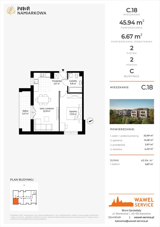 mieszkanie na sprzedaż 46m2 mieszkanie Będzin, Gzichów, Namiarkowa 15F