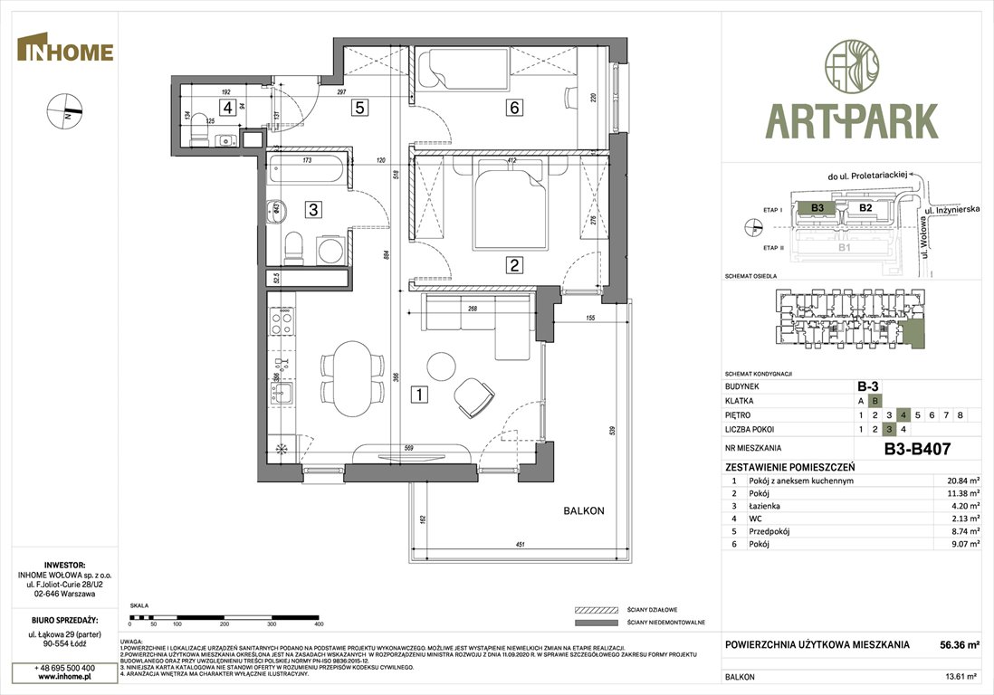 Nowe mieszkanie trzypokojowe ArtPark Łódź, Polesie, Wołowa 4A  56m2 Foto 1