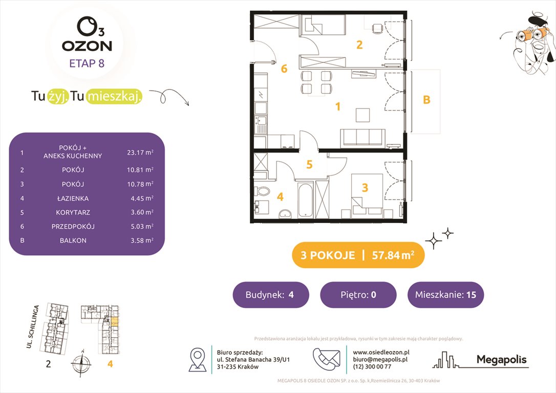 Nowe mieszkanie trzypokojowe Osiedle Ozon etap 8 Kraków, Schillinga 2-4  58m2 Foto 1