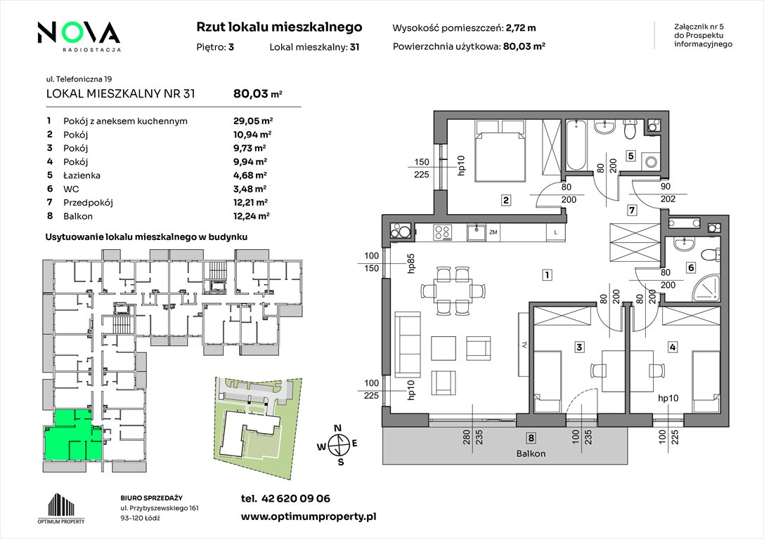 Nowe mieszkanie czteropokojowe  NOVA RADIOSTACJA  Łódź, Śródmieście, ul. Telefoniczna 19  80m2 Foto 1