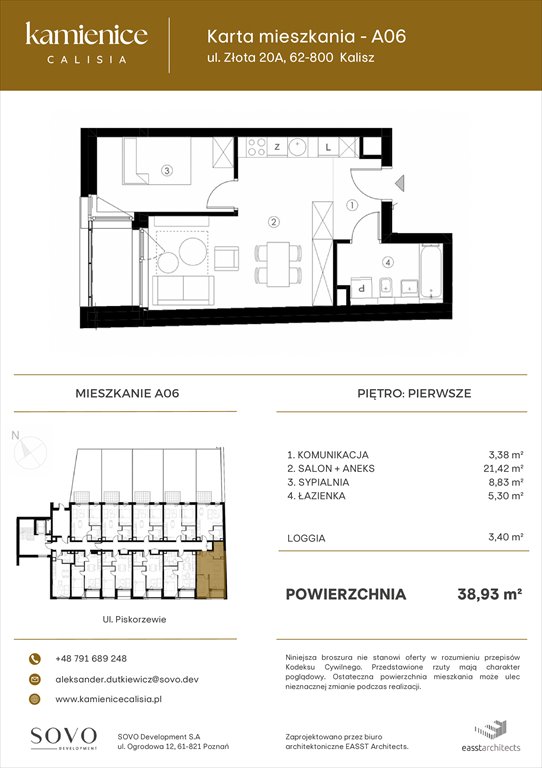 Nowe mieszkanie dwupokojowe Kamienice Calisia Kalisz, UL. ZŁOTA 20 A  39m2 Foto 1