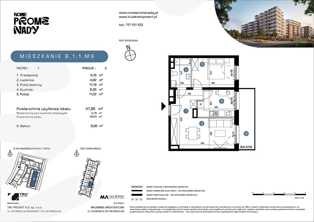 Nowe mieszkanie dwupokojowe Nowe Promenady Wrocław, Kleczków, ul. Czochralskiego/ Miłosza  48m2 Foto 1