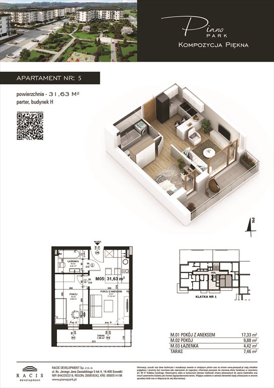 Nowe mieszkanie dwupokojowe Piano Park budynek H Suwałki, Rotmistrza Witolda Pileckiego 5a  32m2 Foto 1