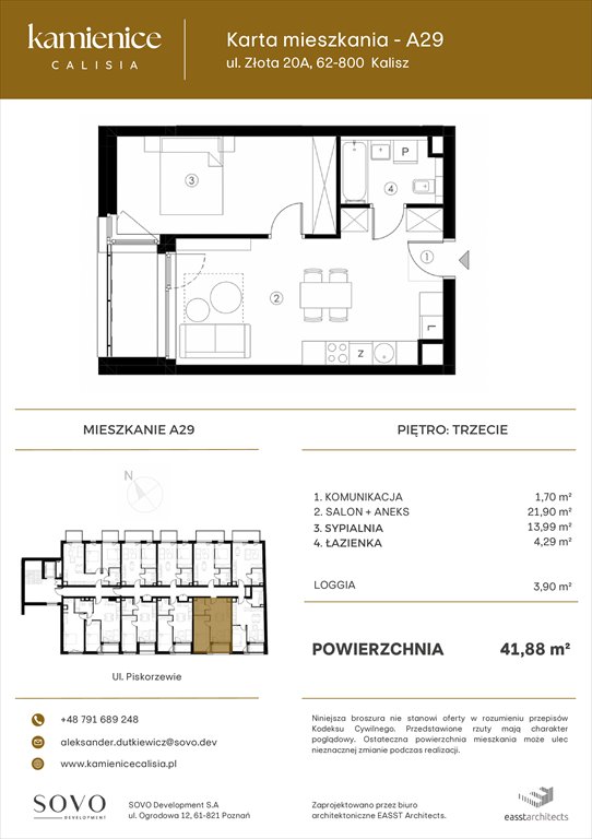 Nowe mieszkanie dwupokojowe Kamienice Calisia Kalisz, UL. ZŁOTA 20 A  42m2 Foto 1