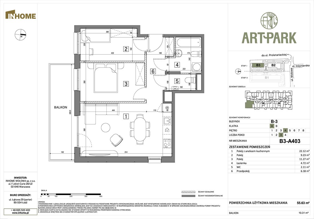 Nowe mieszkanie trzypokojowe ArtPark Łódź, Polesie, Wołowa 4A  56m2 Foto 1