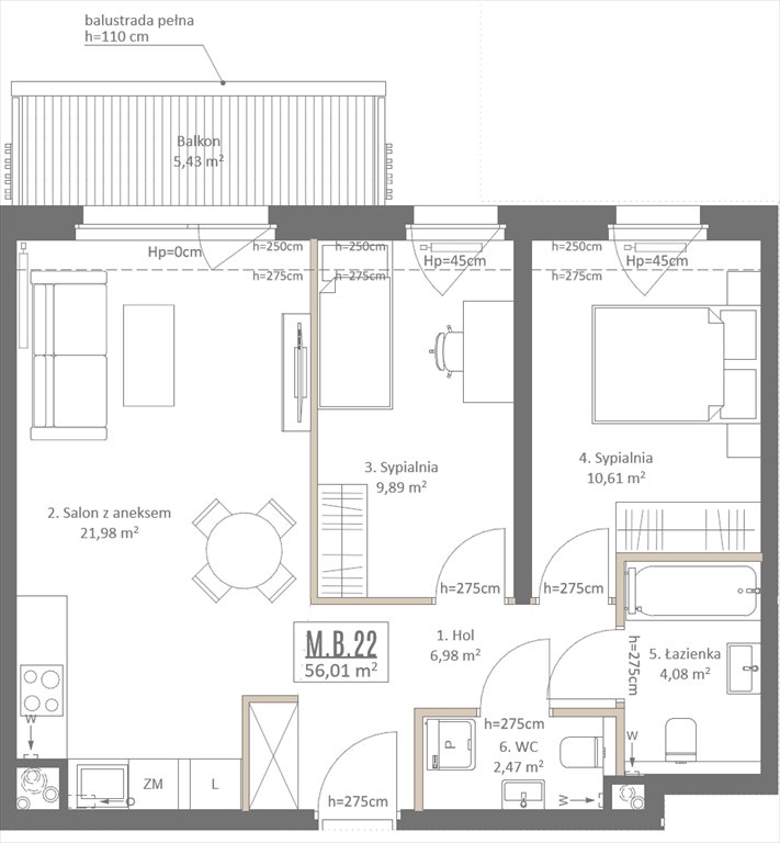 Nowe mieszkanie trzypokojowe Botanika Gdańsk, Osowa, Izydy  56m2 Foto 1