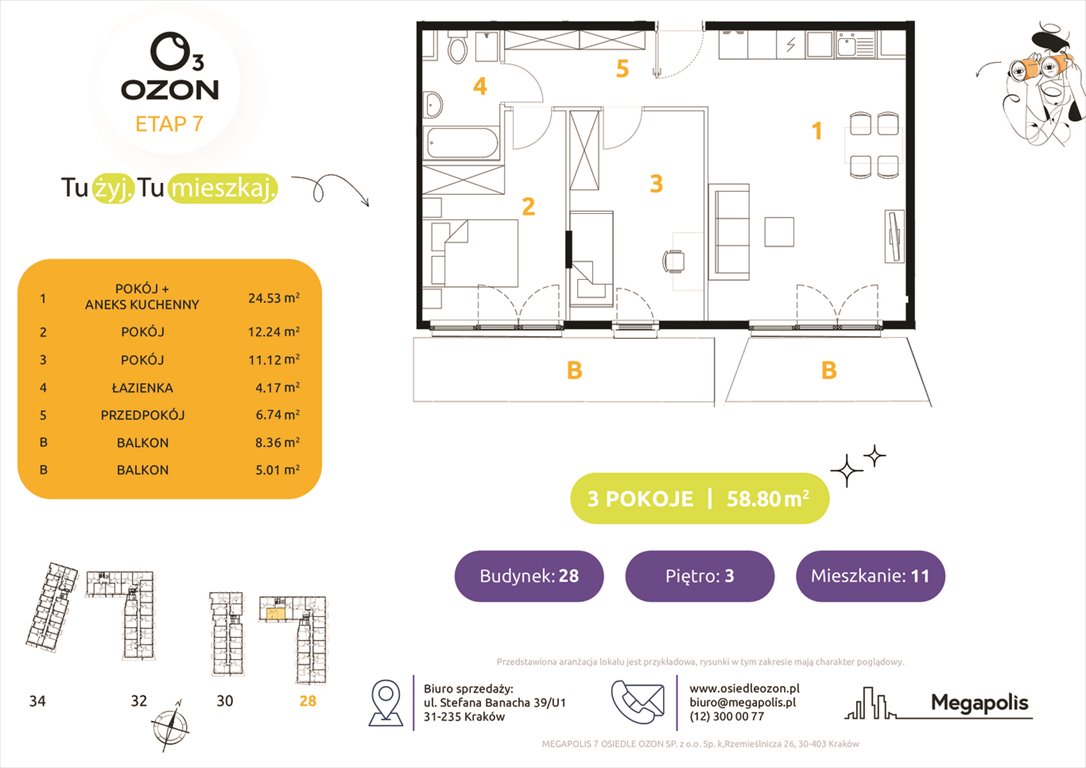 Nowe mieszkanie trzypokojowe Osiedle Ozon etap 7 Kraków, Prądnik Biały, Banacha 28-34  59m2 Foto 1