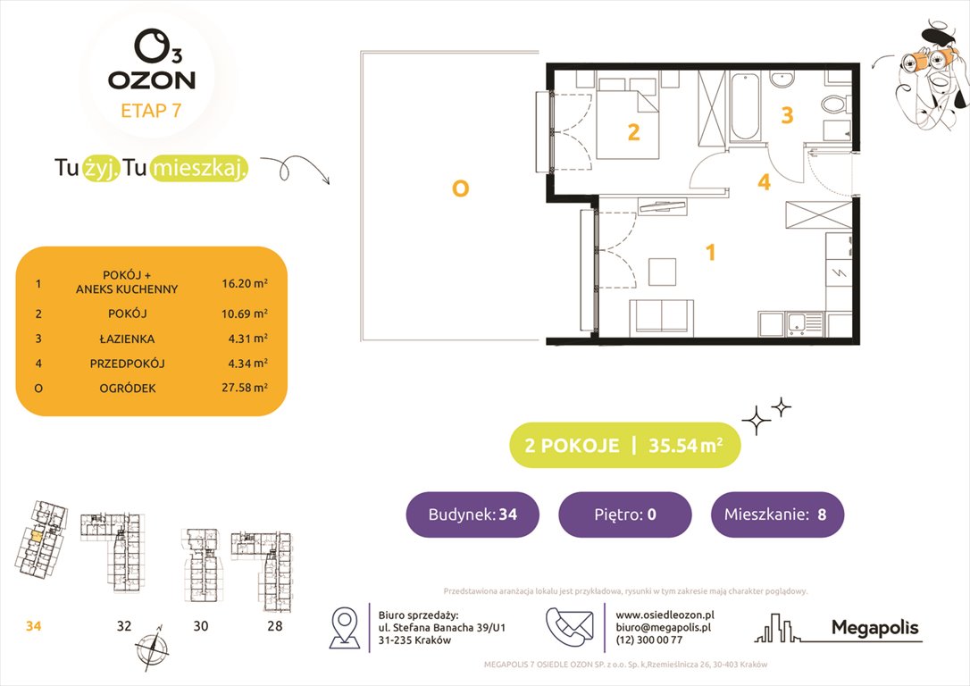 Nowe mieszkanie dwupokojowe Osiedle Ozon etap 7 Kraków, Prądnik Biały, Banacha 28-34  35m2 Foto 1