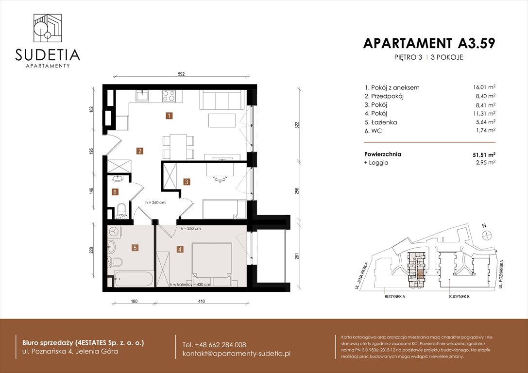 Nowe mieszkanie trzypokojowe APARTAMENTY SUDETIA Jelenia Góra, POZNAŃSKA 4  52m2 Foto 1