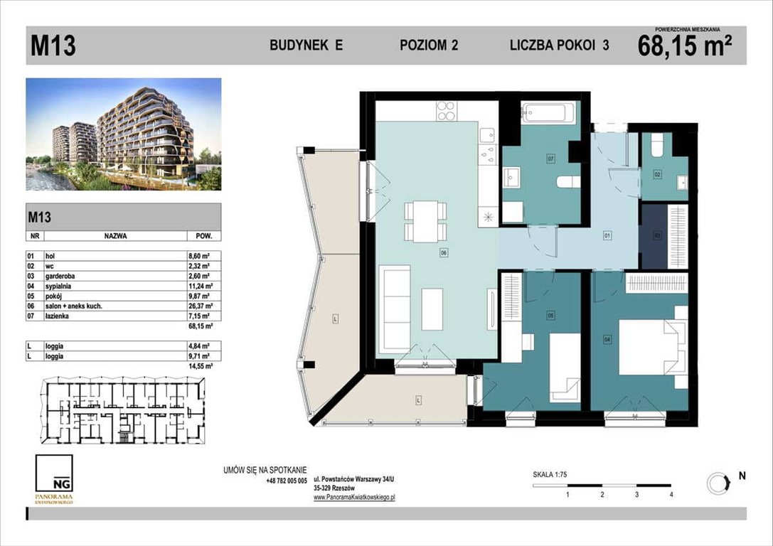 Nowe mieszkanie trzypokojowe PANORAMA KWIATKOWSKIEGO Rzeszów, Kwiatkowskiego  68m2 Foto 1