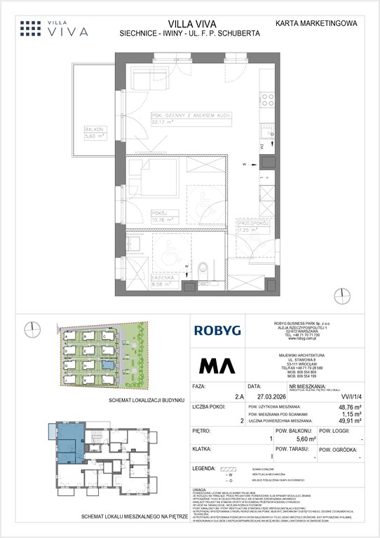 Nowe mieszkanie dwupokojowe VILLA VIVA Wrocław, Iwiny, ul. Franza Petera Schuberta  49m2 Foto 1