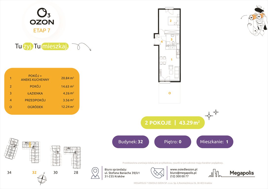 Nowe mieszkanie dwupokojowe Osiedle Ozon etap 7 Kraków, Prądnik Biały, Banacha 28-34  43m2 Foto 1